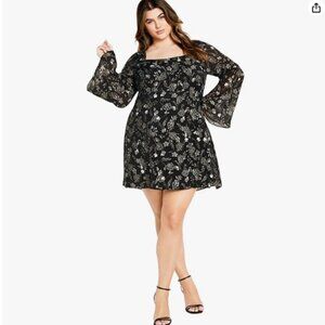 City Chic Women's Dress-Emmie Print - Rebel Love Black - XXL